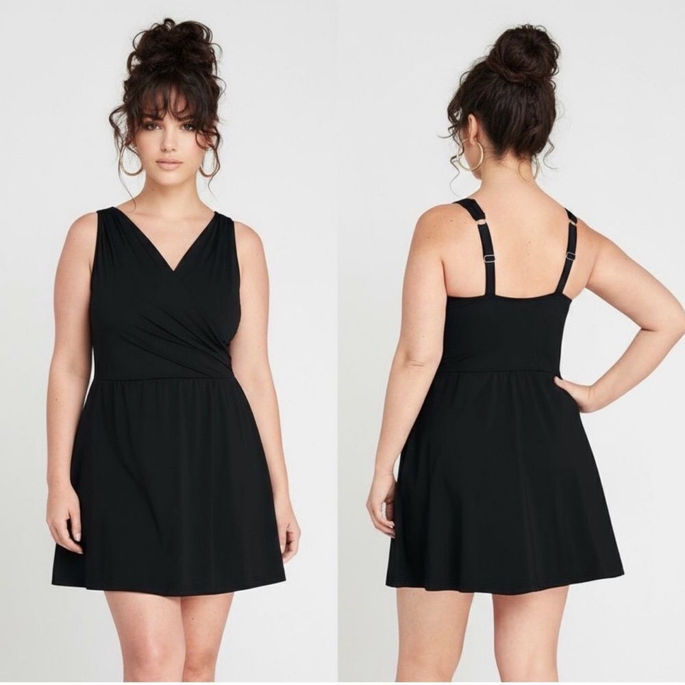 Lands' End Plus Regular Surplice Tummy Control one piece swimsuit black Various